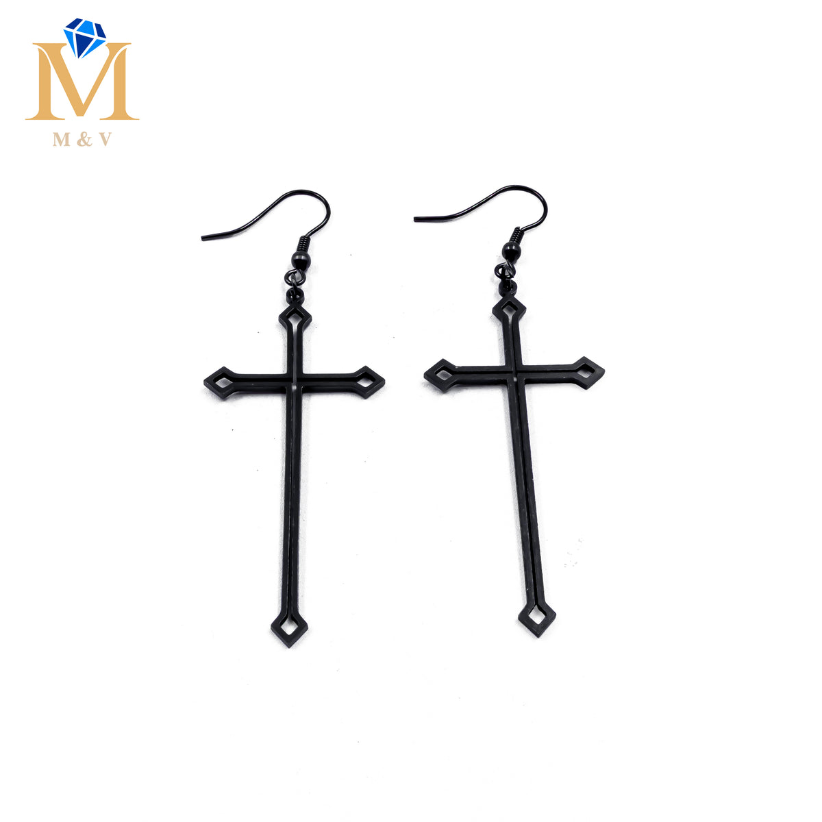 Aretes Negros de cruz M4 Acero Inoxidable