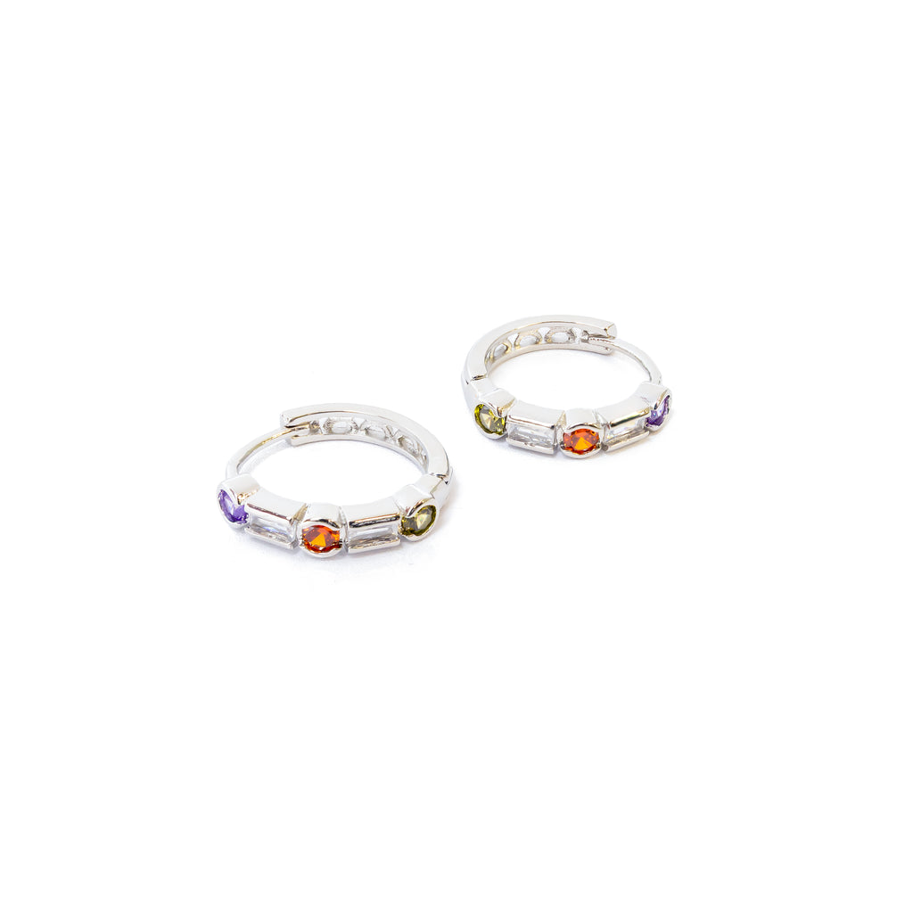 Aretes Plateados Huggies con Piedras De Color M5 Oro Laminado