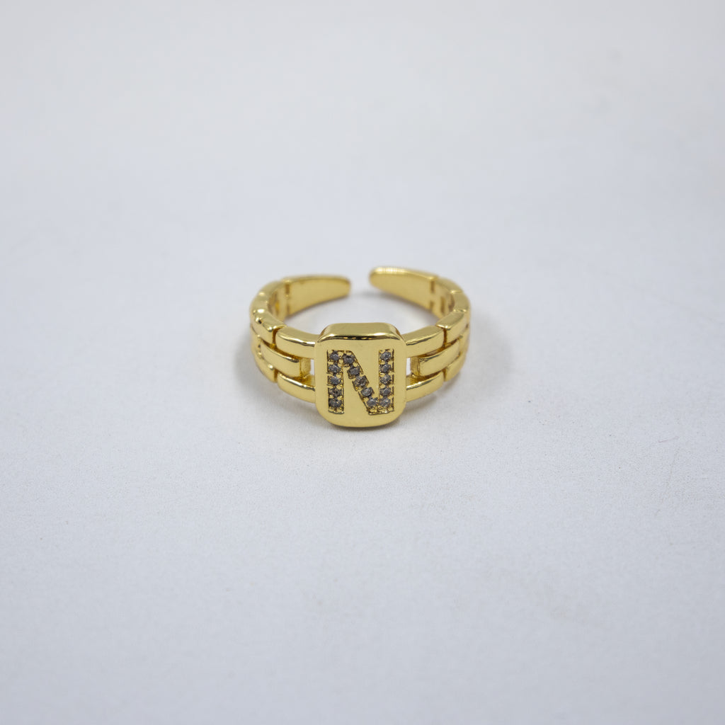 Anillos Dorados Ajustables De Letras con piedras M2 Oro Laminado