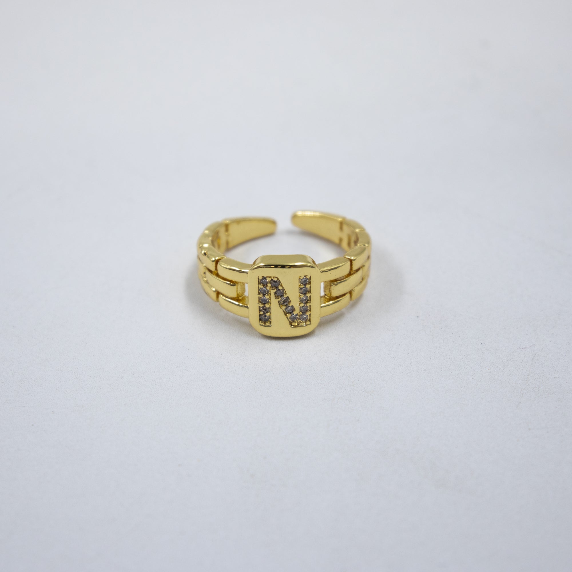 Anillos Dorados Ajustables De Letras con piedras M2 Oro Laminado