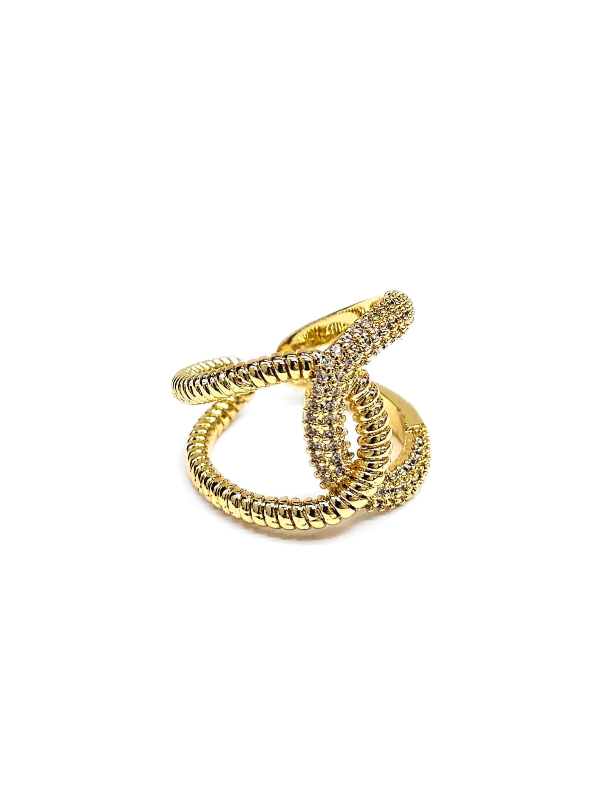 Anillo Dorado Pedreria Blanca Ajustable M2 Oro Laminado
