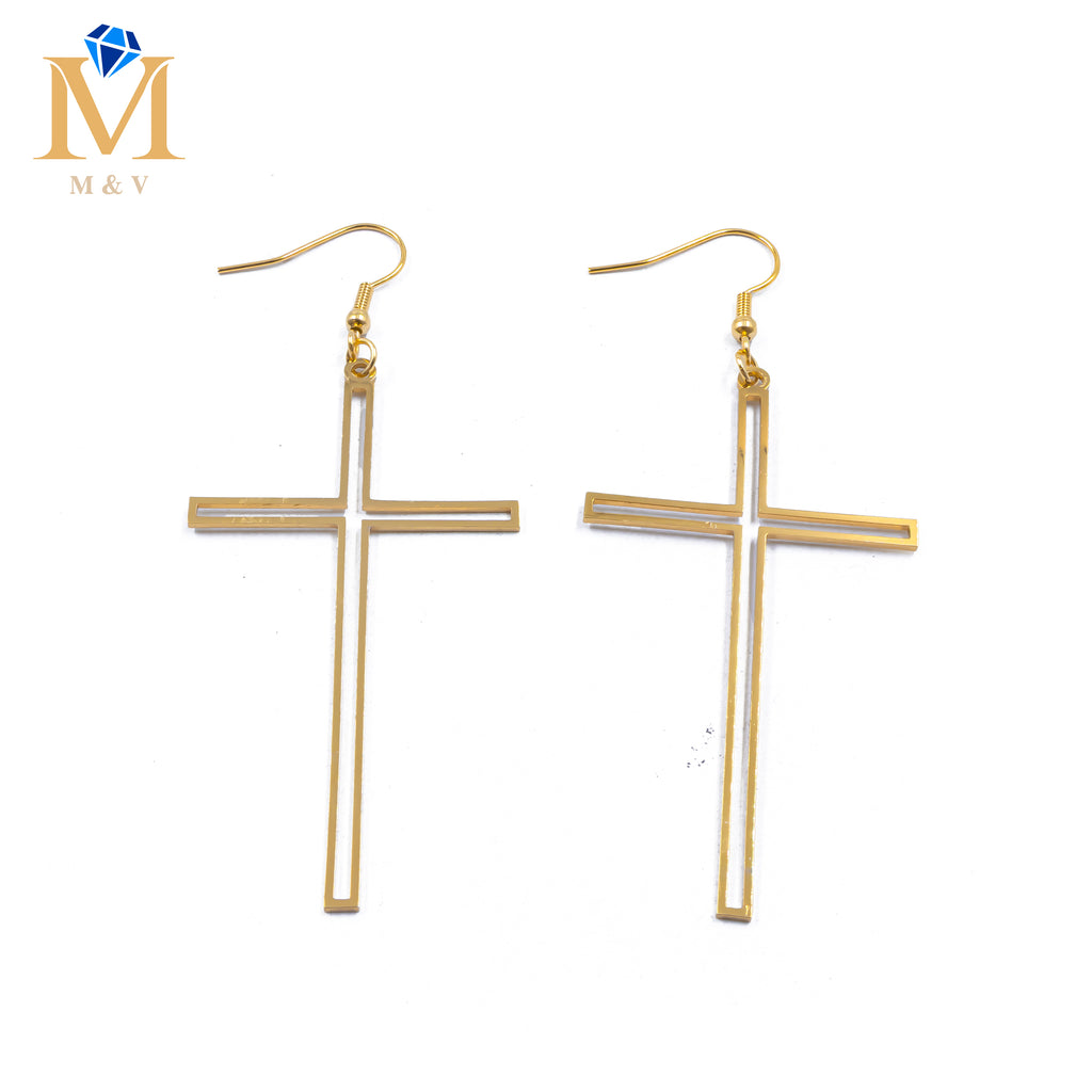 Aretes Dorados de cruz M1 Acero Inoxidable