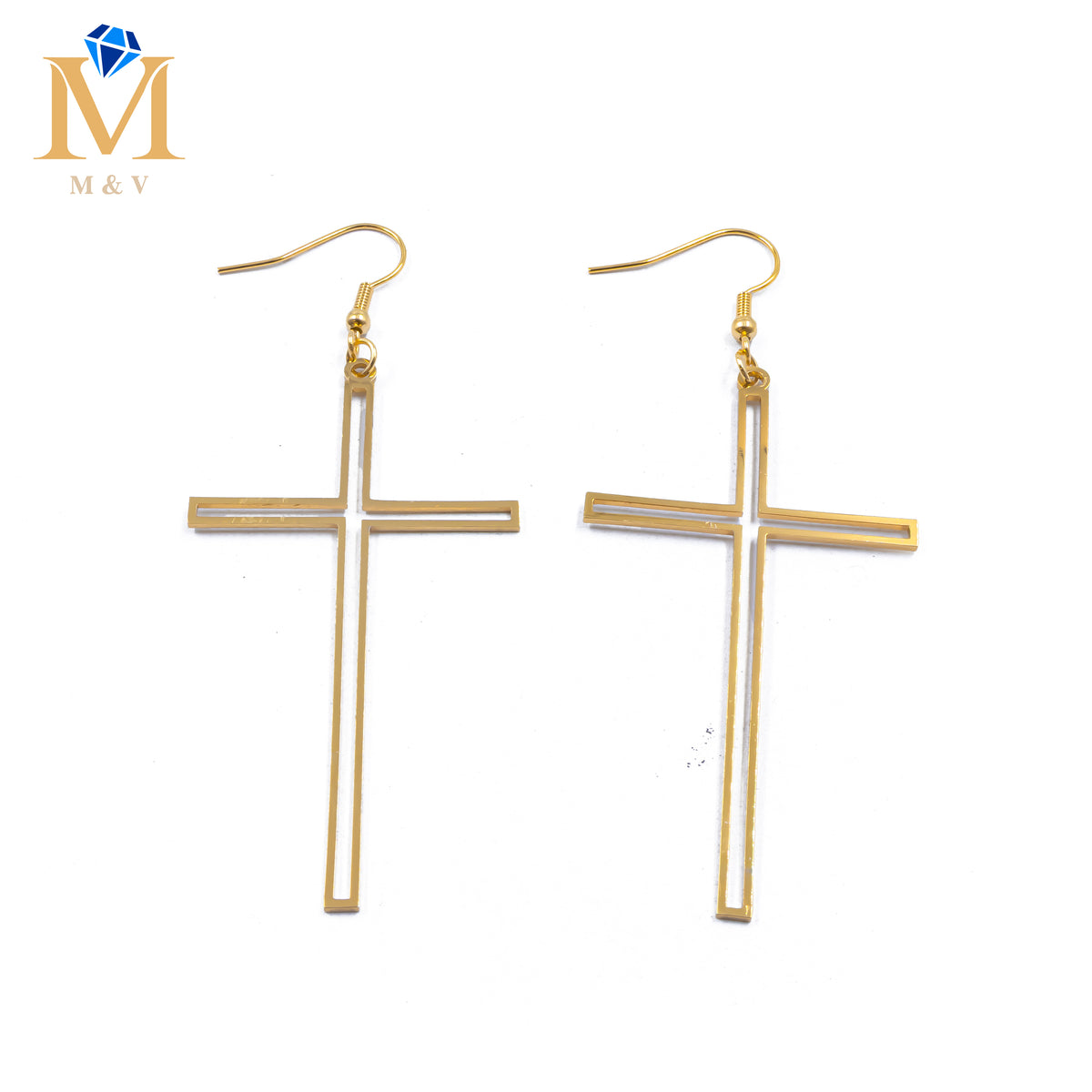 Aretes Dorados de cruz M1 Acero Inoxidable