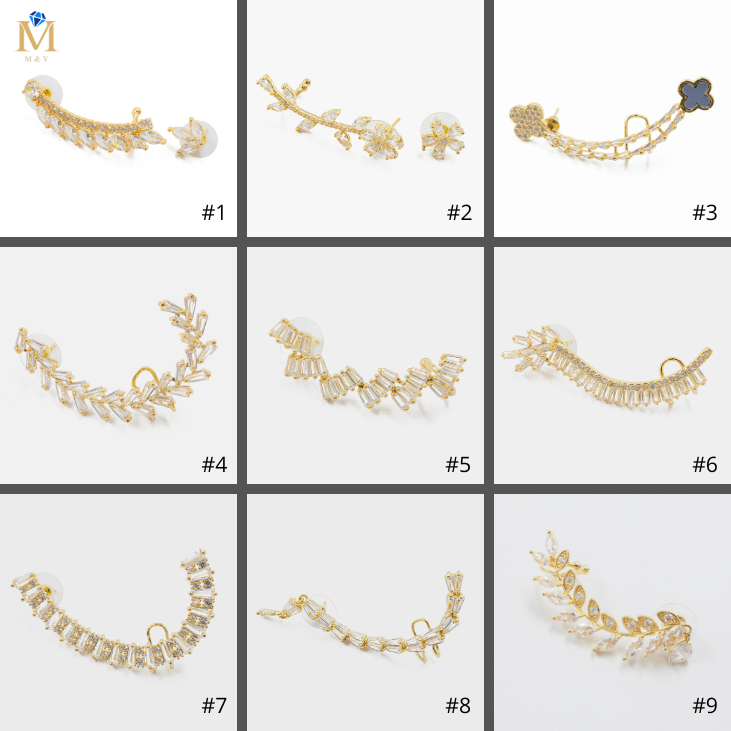 Arete Dorado Trepador con Piedras M4 Oro Laminado