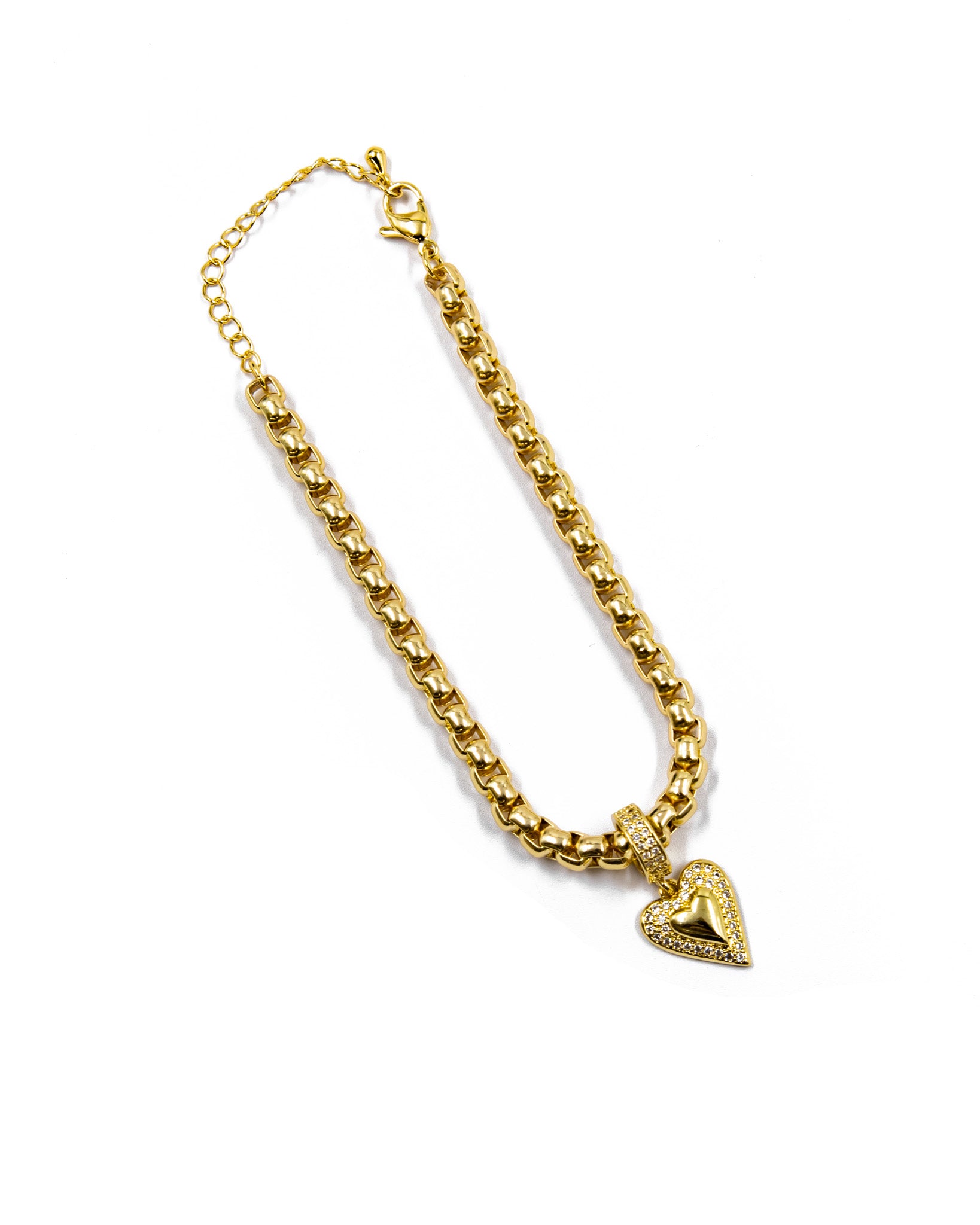 Pulsera de eslabones con dije de corazon Oro Laminado