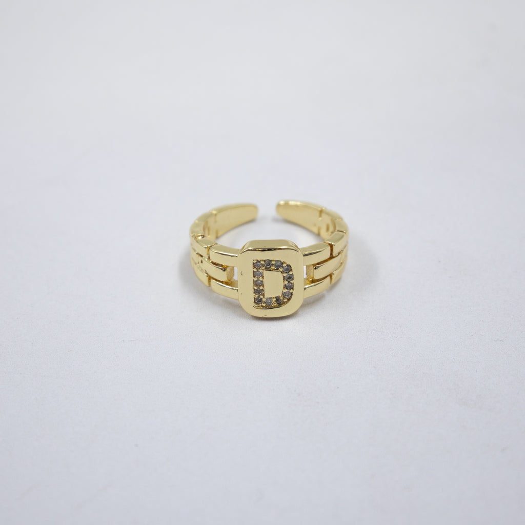 Anillos Dorados Ajustables De Letras con piedras M1 Oro Laminado