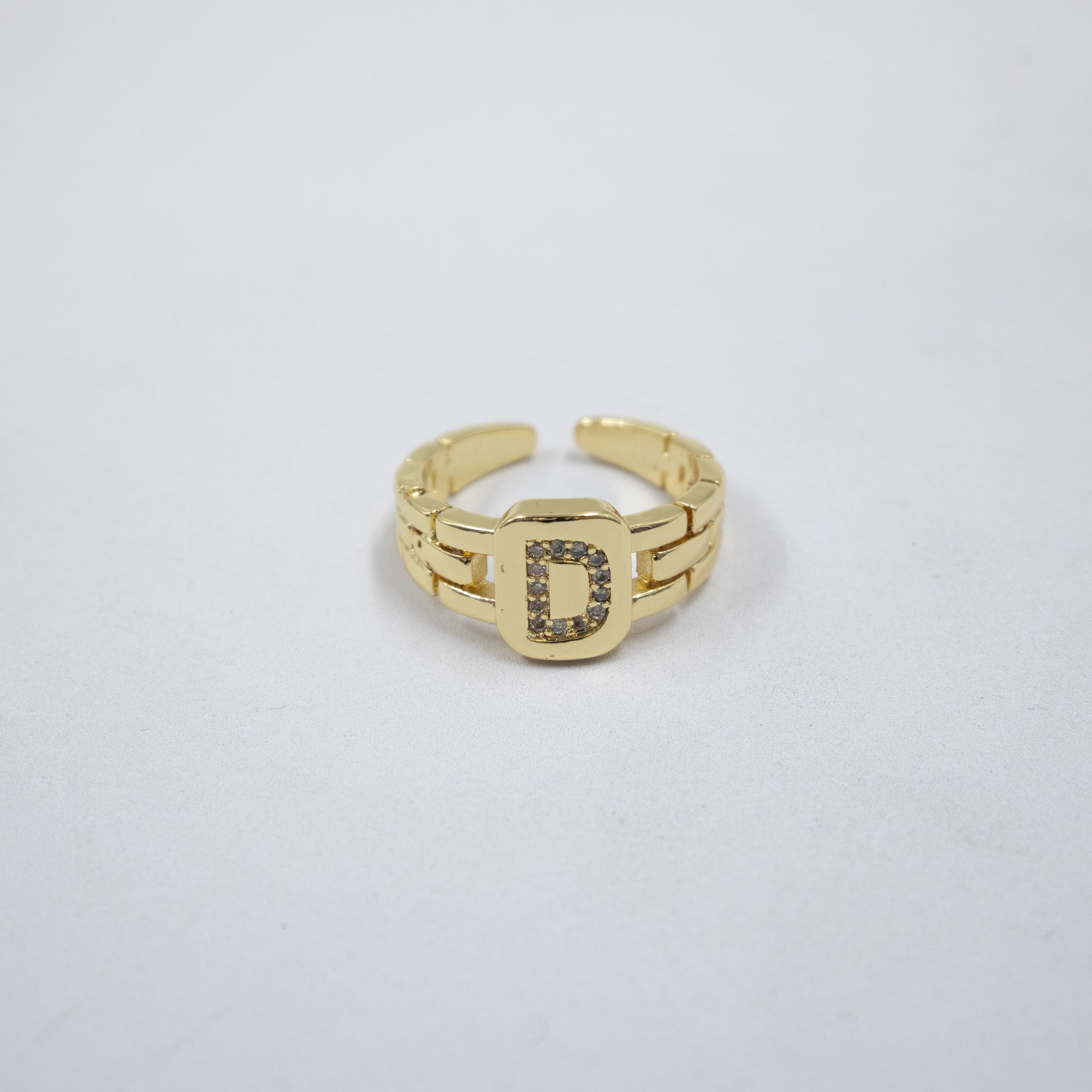 Anillos Dorados Ajustables De Letras con piedras M1 Oro Laminado