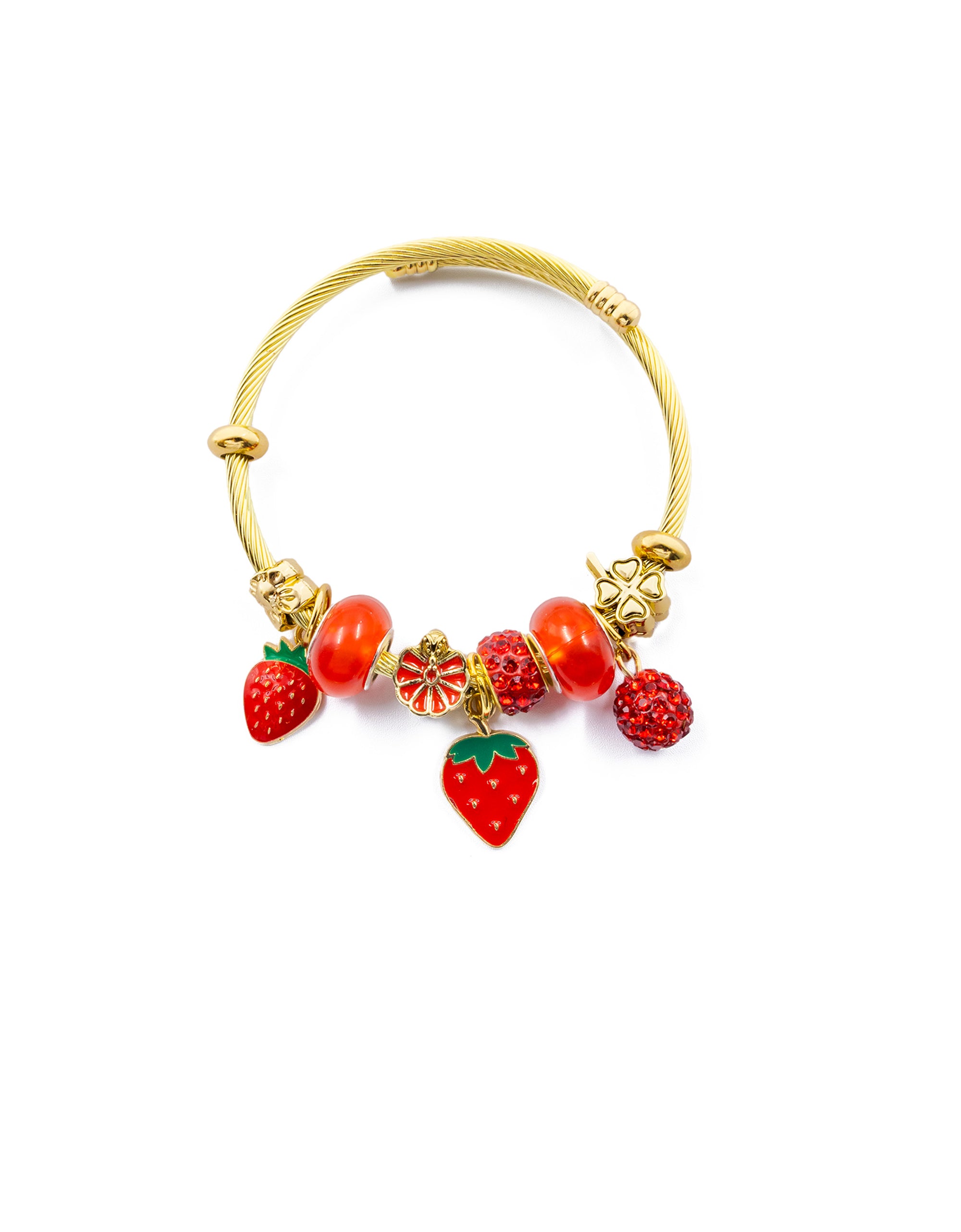 PULSERA DE PERLAS CON DIJE DE FRUTAS - M5 ORO LAMINADO