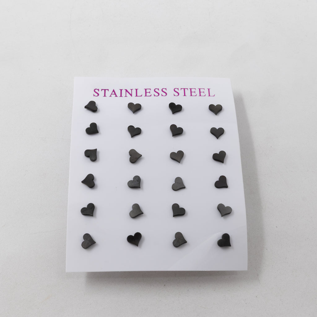 Paquete de 12 Pares de Aretes color Negro M2 Acero Inoxidable