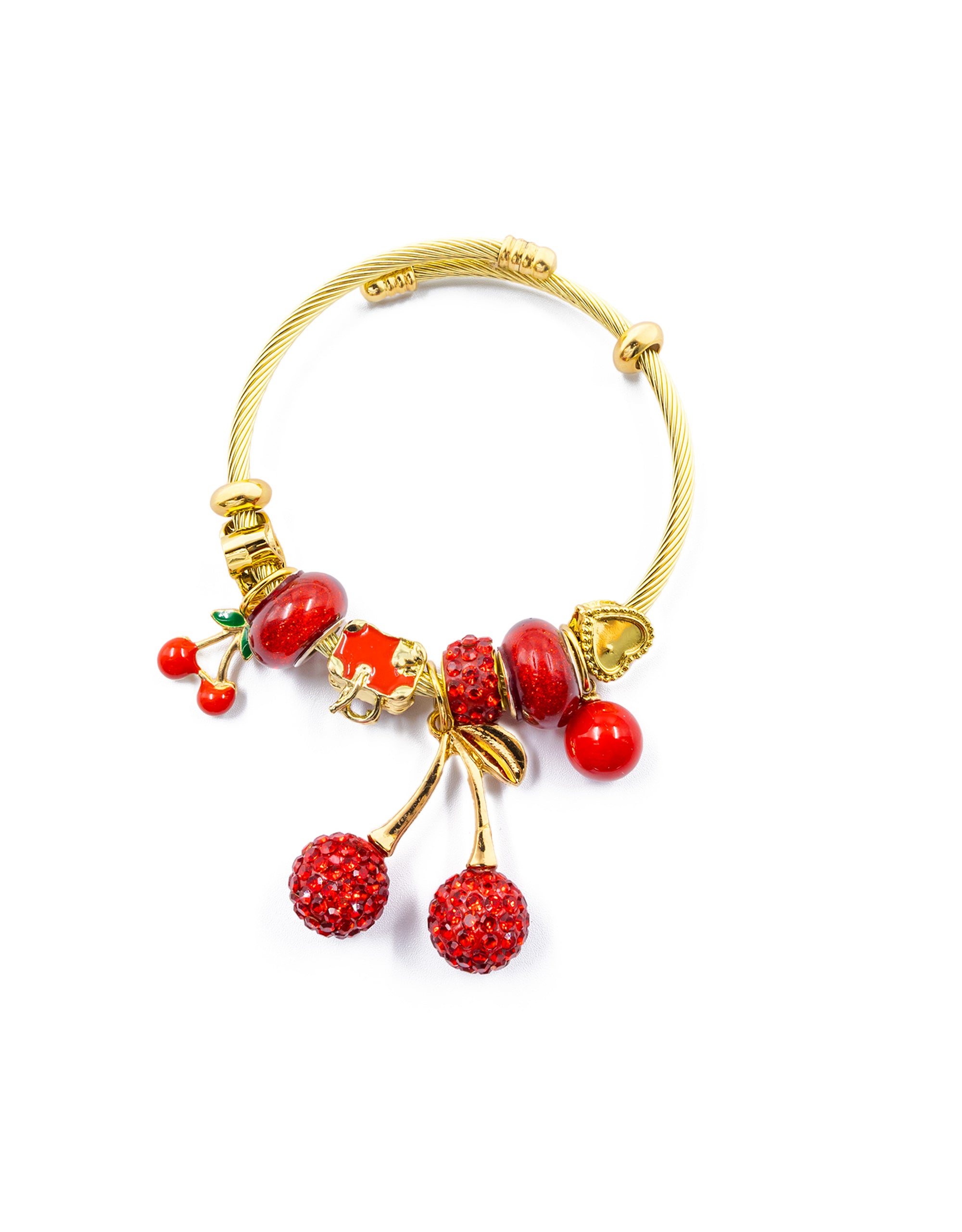 PULSERA DE PERLAS CON DIJE DE FRUTAS - M6 ORO LAMINADO