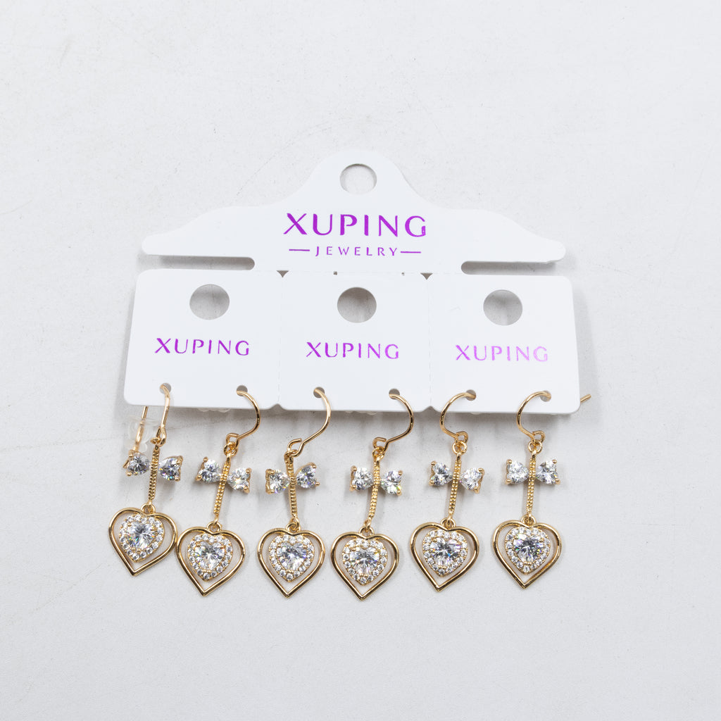 Paquete de tres pares de Aretes Dorados Xuping con piedras M6 Oro Laminado