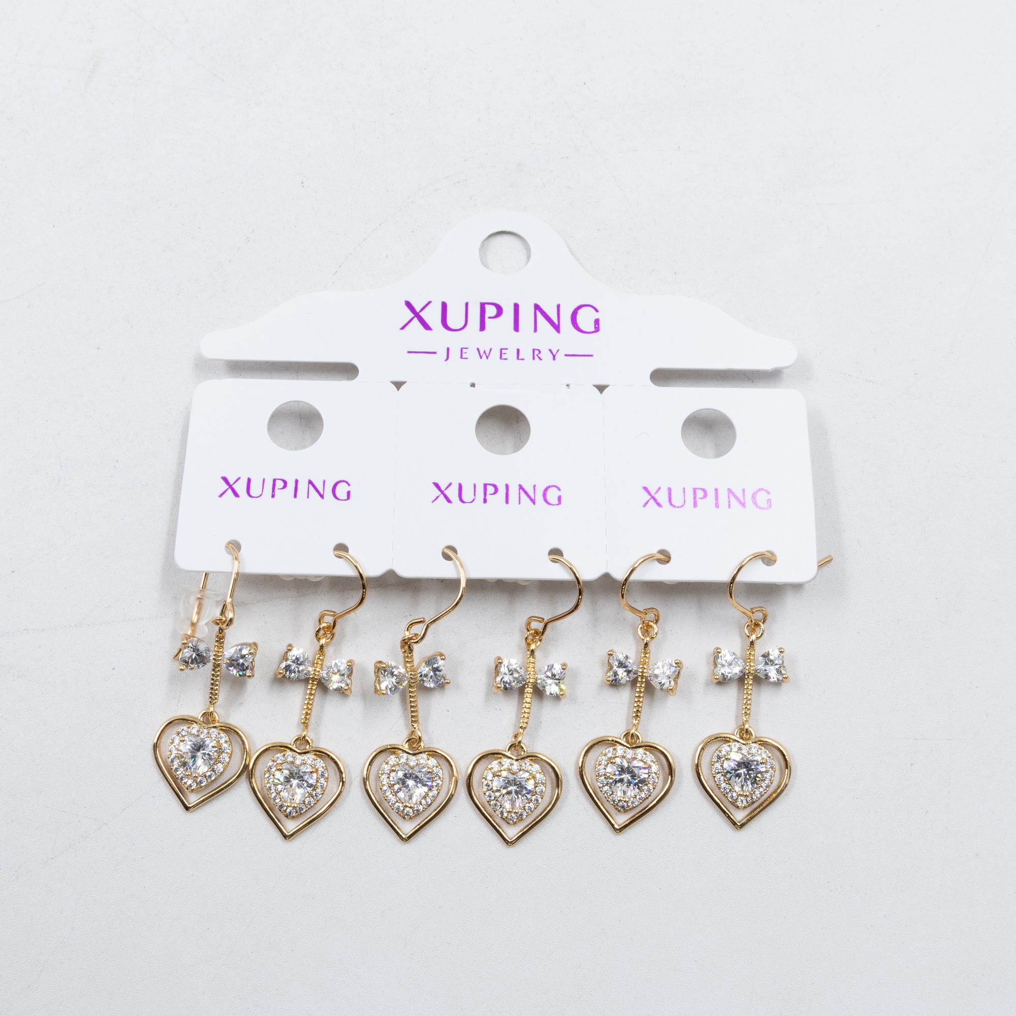 Paquete de tres pares de Aretes Dorados Xuping con piedras M6 Oro Laminado