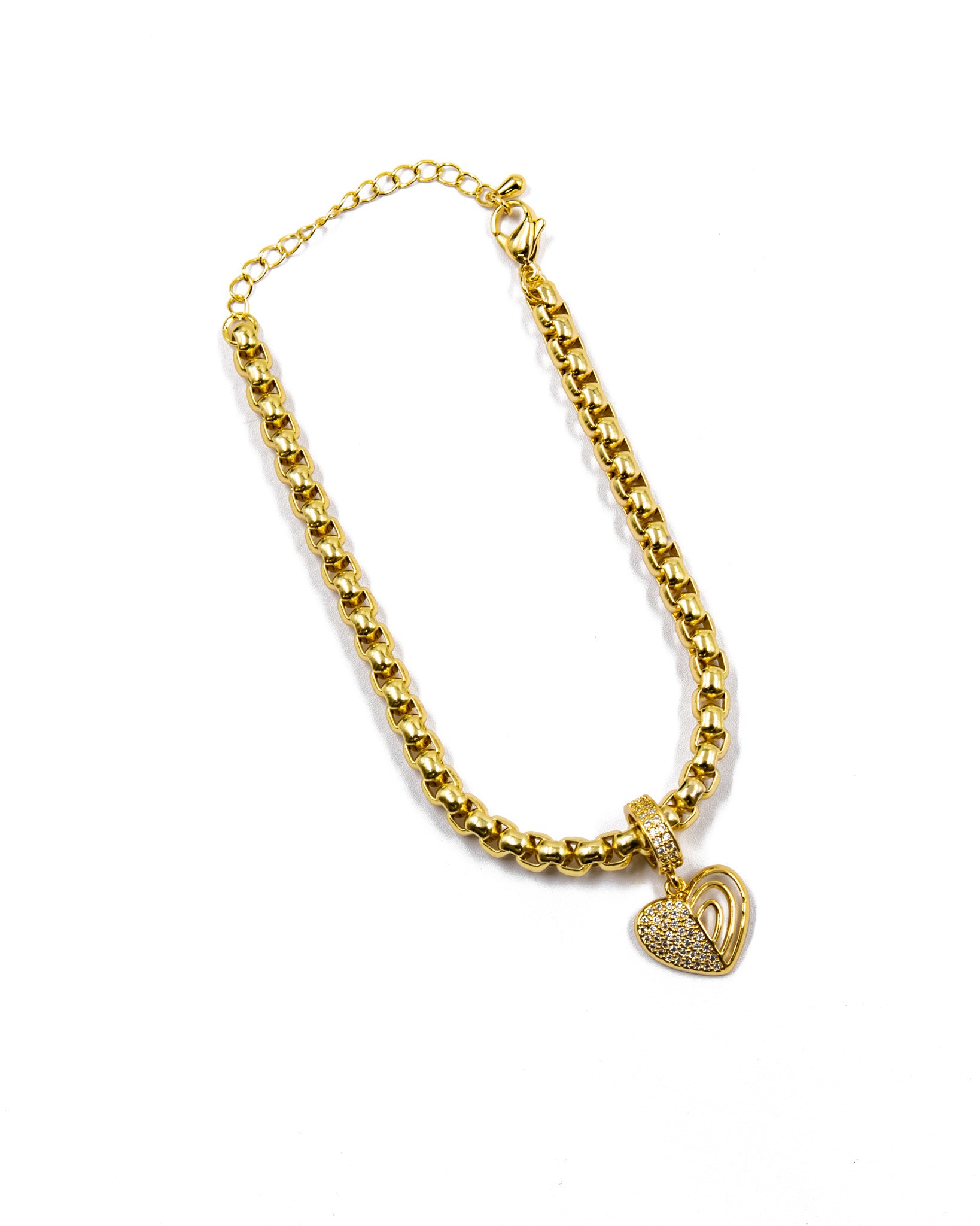 Pulsera de eslabones con dije de corazon Oro Laminado