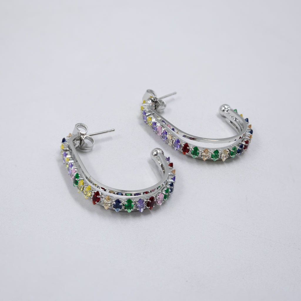 Aretes Plateados con piedras de color M11 Oro Laminado
