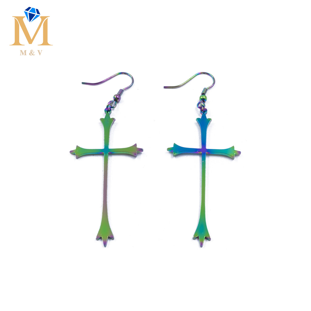 Aretes color Tornasol de cruz M2 Acero Inoxidable