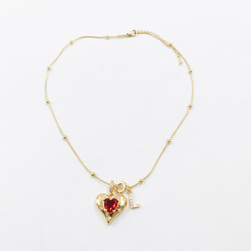 Collares Dorados con dije de Letra y corazón M2 Oro Laminado