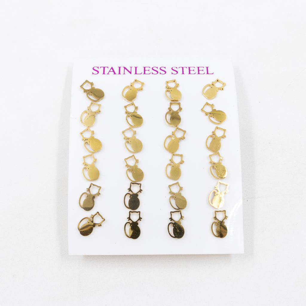 Paquete de 12 Pares de Aretes Dorados M8 Acero Inoxidable