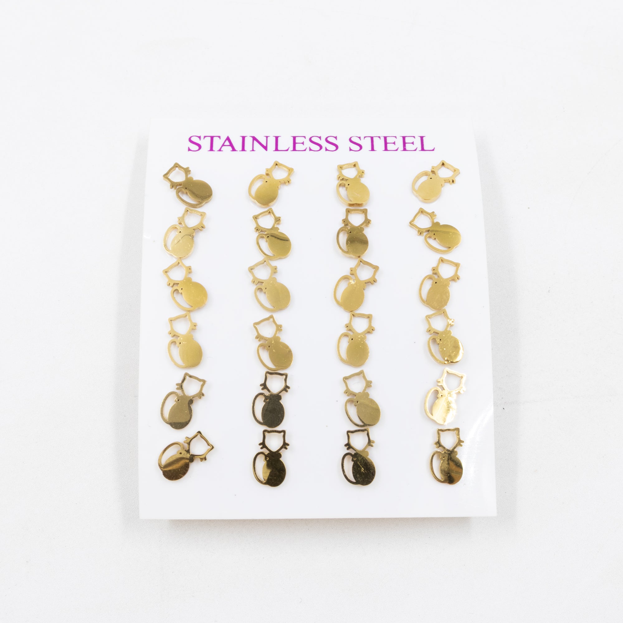 Paquete de 12 Pares de Aretes Dorados M8 Acero Inoxidable