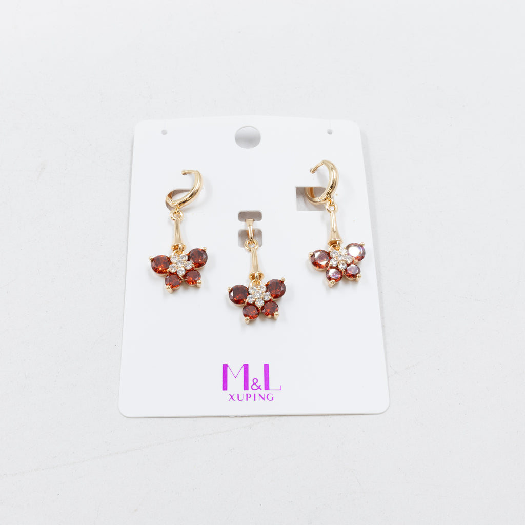 Conjunto de de Aretes y Dije M1 Oro Laminado
