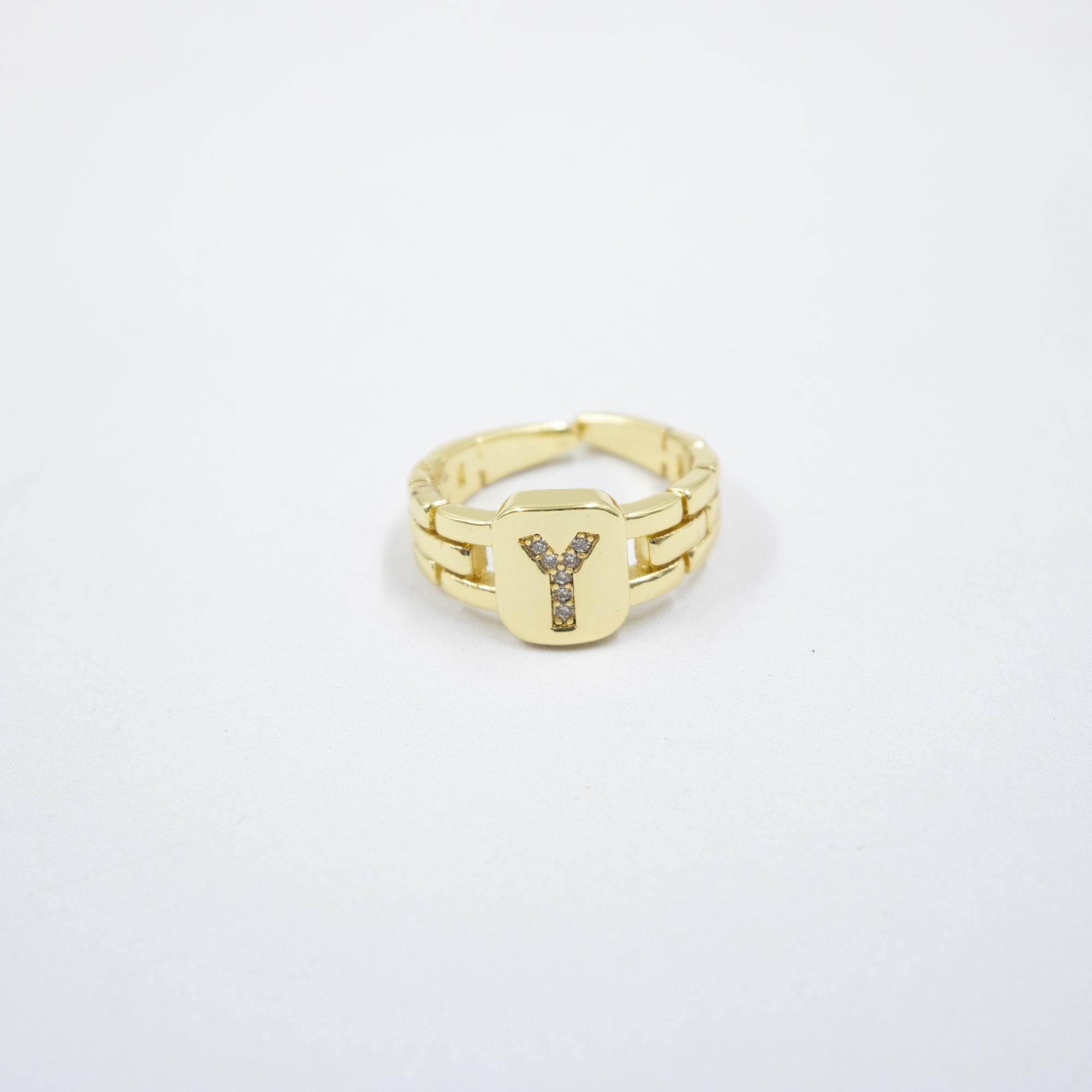 Anillos Dorados Ajustables De Letras con piedras M3 Oro Laminado