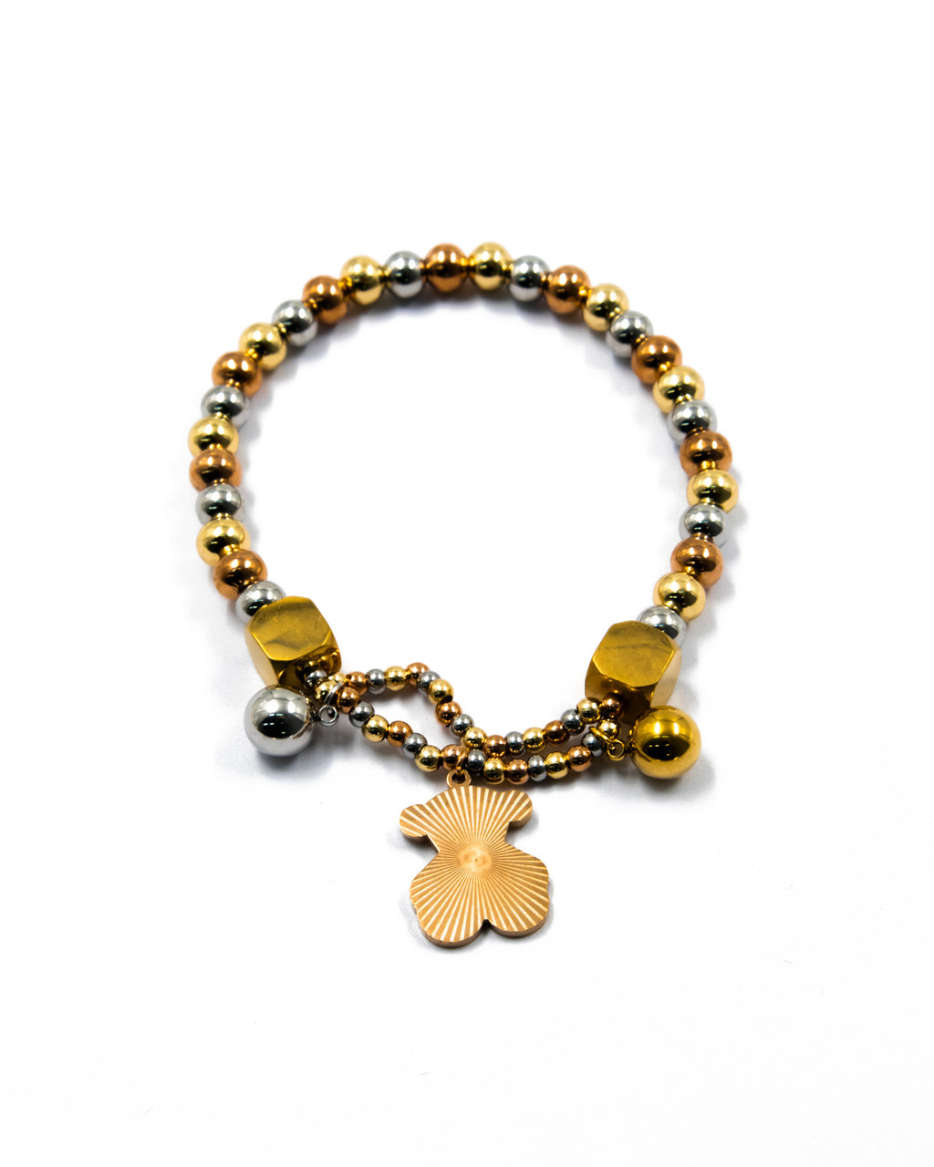 Pulsera de cuentas con dije de Oso - M2 Oro Laminado