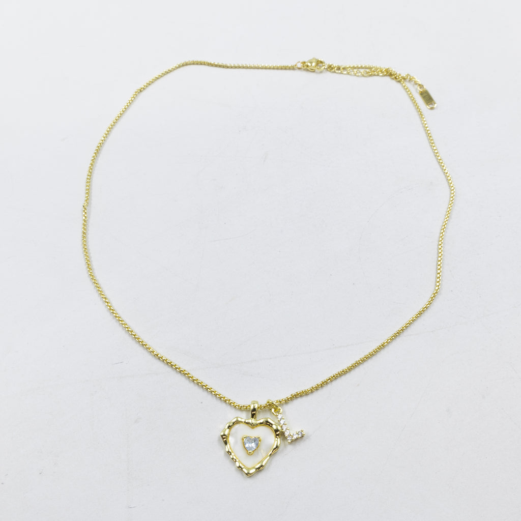 Collares Dorados con dije de Letra y corazon M2 Oro Laminado