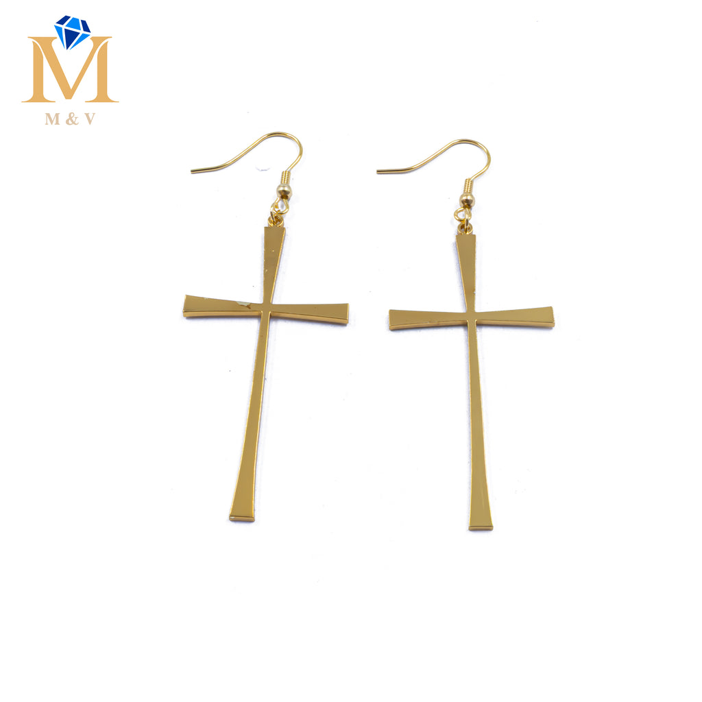 Aretes Dorados de cruz M1 Acero Inoxidable