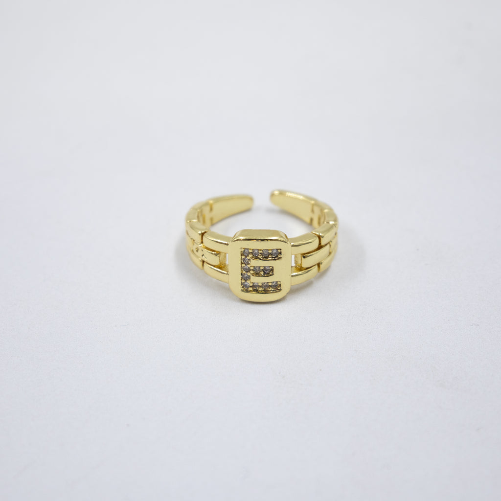 Anillos Dorados Ajustables De Letras con piedras M1 Oro Laminado