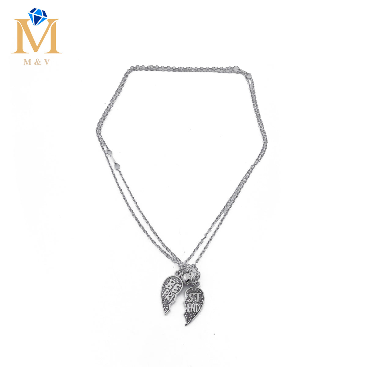 Collares de pareja Plateados con dijes de corazón e imán M1 Acero Inoxidable