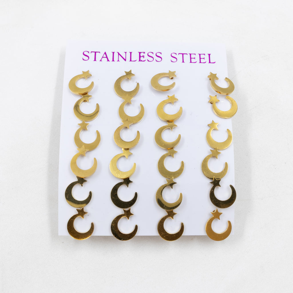 Paquete de 12 Pares de Aretes Dorados M6 Acero Inoxidable