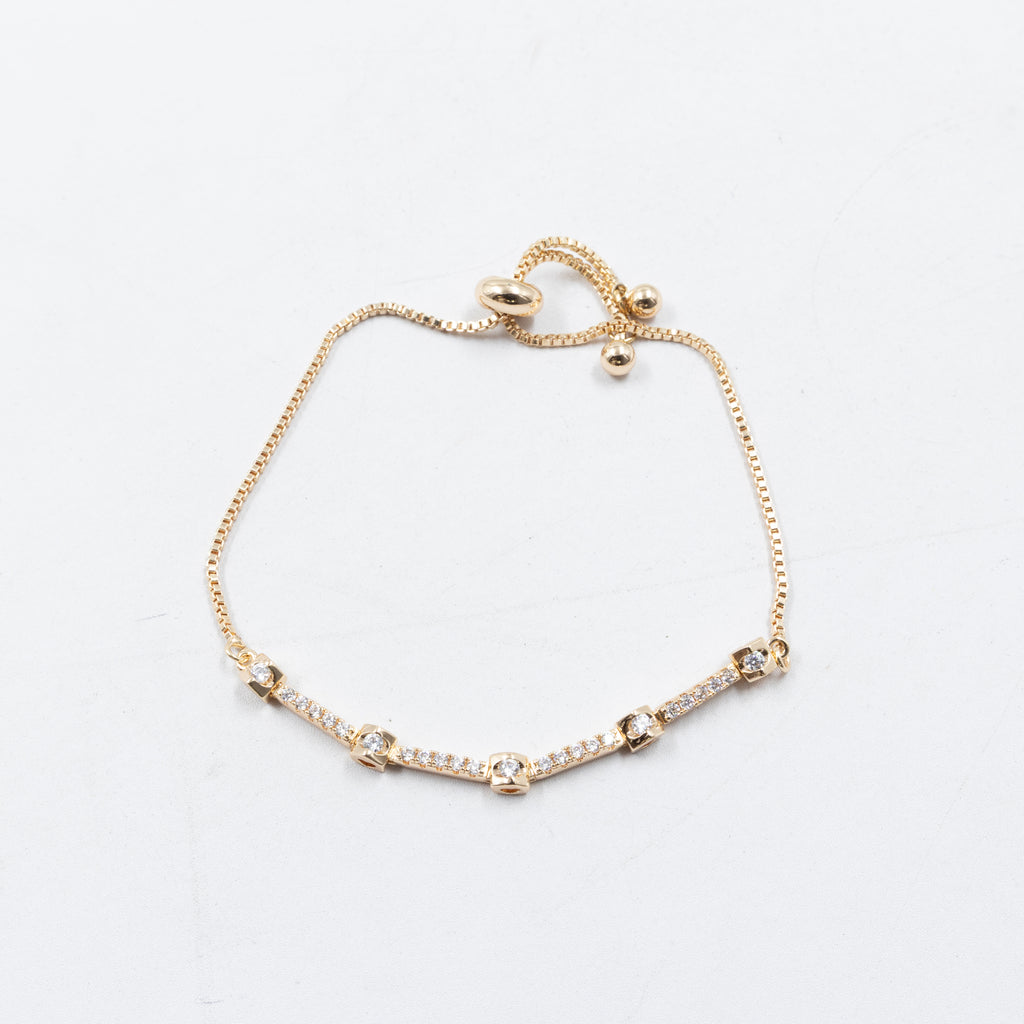 Pulsera Oro Rosado Ajustable con Piedras Oro Laminado