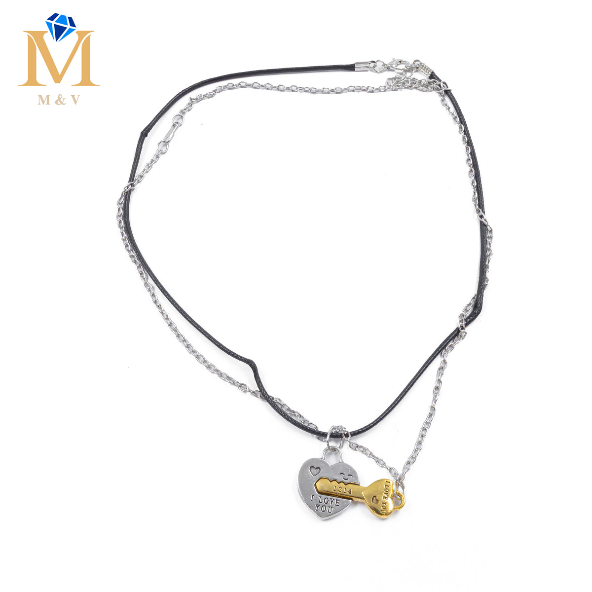 Collares en Pareja de corazón y llave M6 Acero Inoxidable