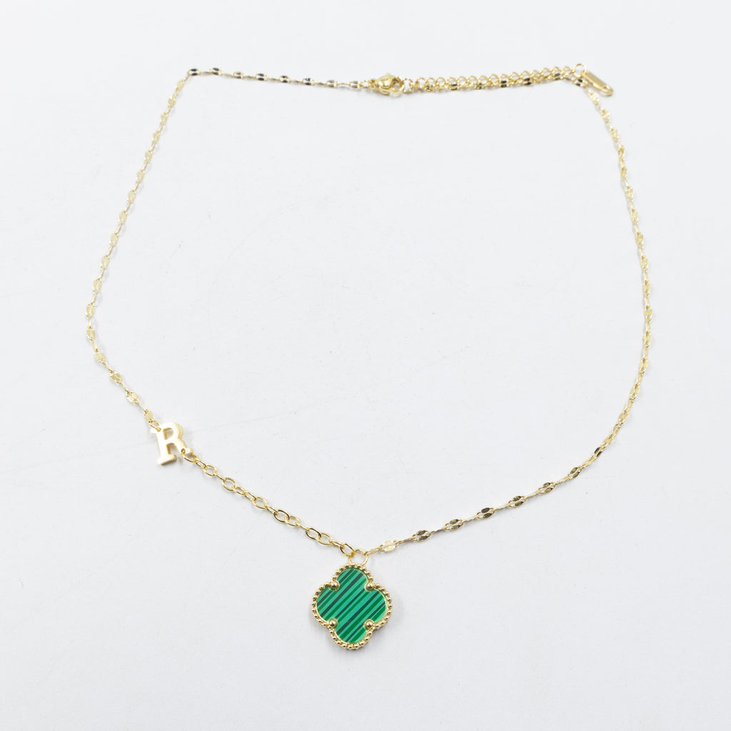 Collares Dorados con dijes de letra P, R, S y dije de Trebol M5 Oro Laminado