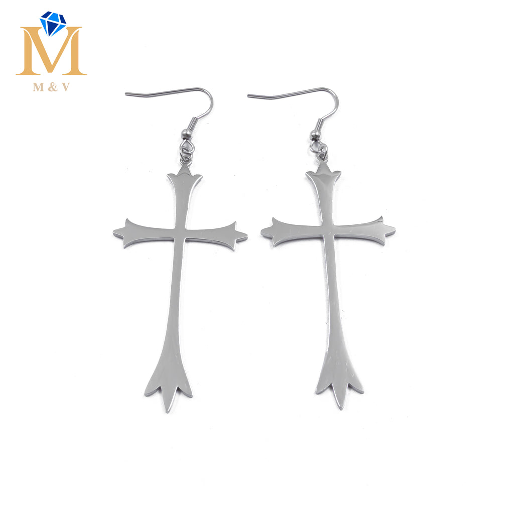 Aretes Plateados de cruz M3 Acero Inoxidable