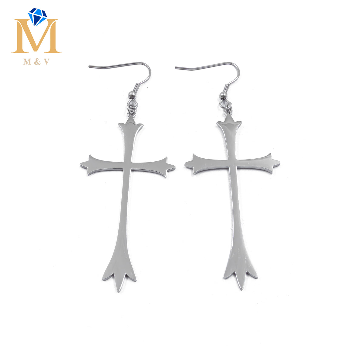 Aretes Plateados de cruz M3 Acero Inoxidable