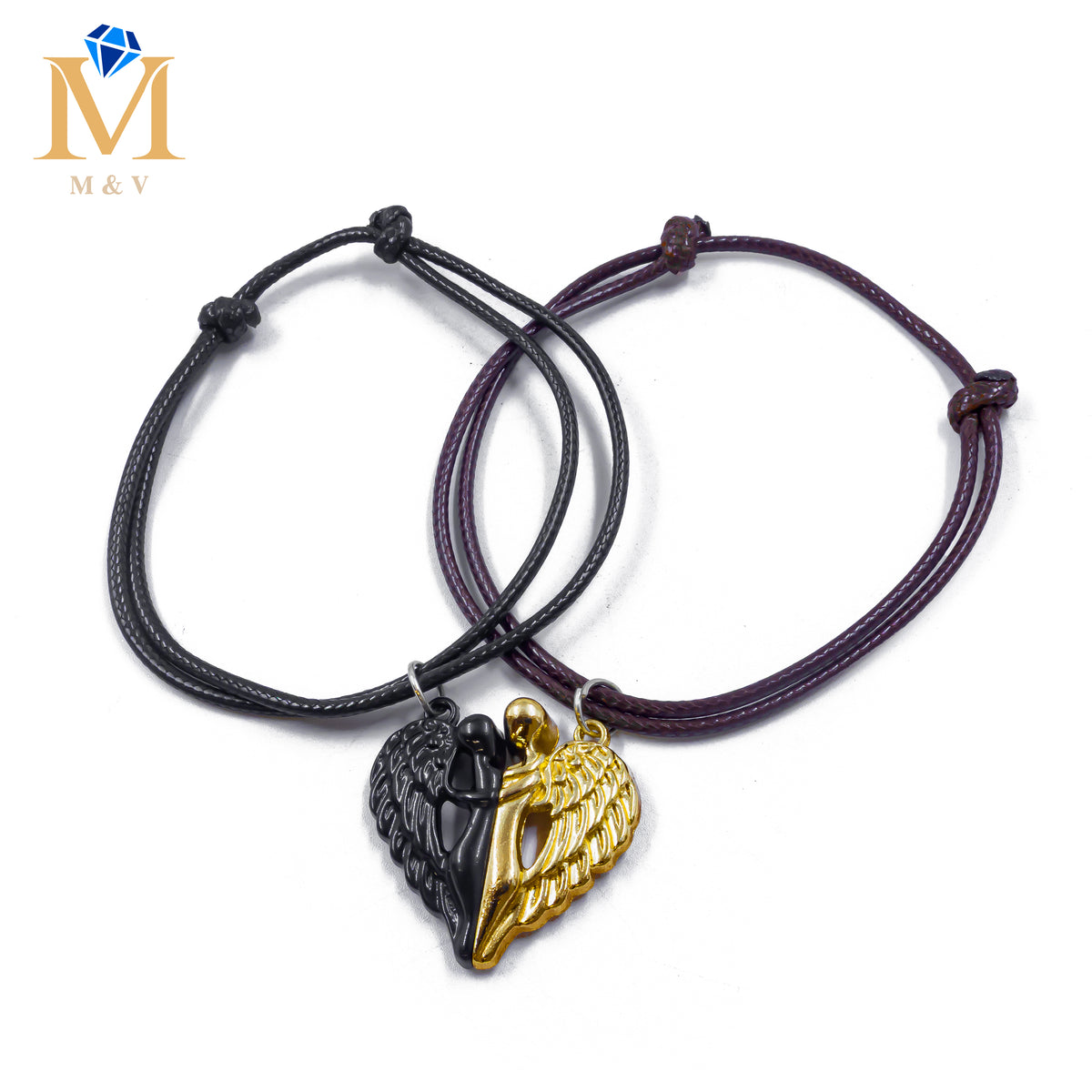 Pulseras de Corazón de Pareja con imán M2 Oro Laminado