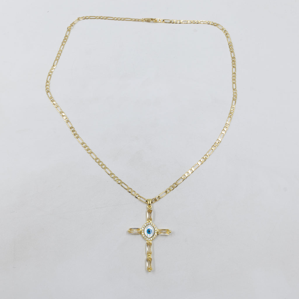 Collar de cruz y Ojo Turco Dorado M1 Oro Laminado