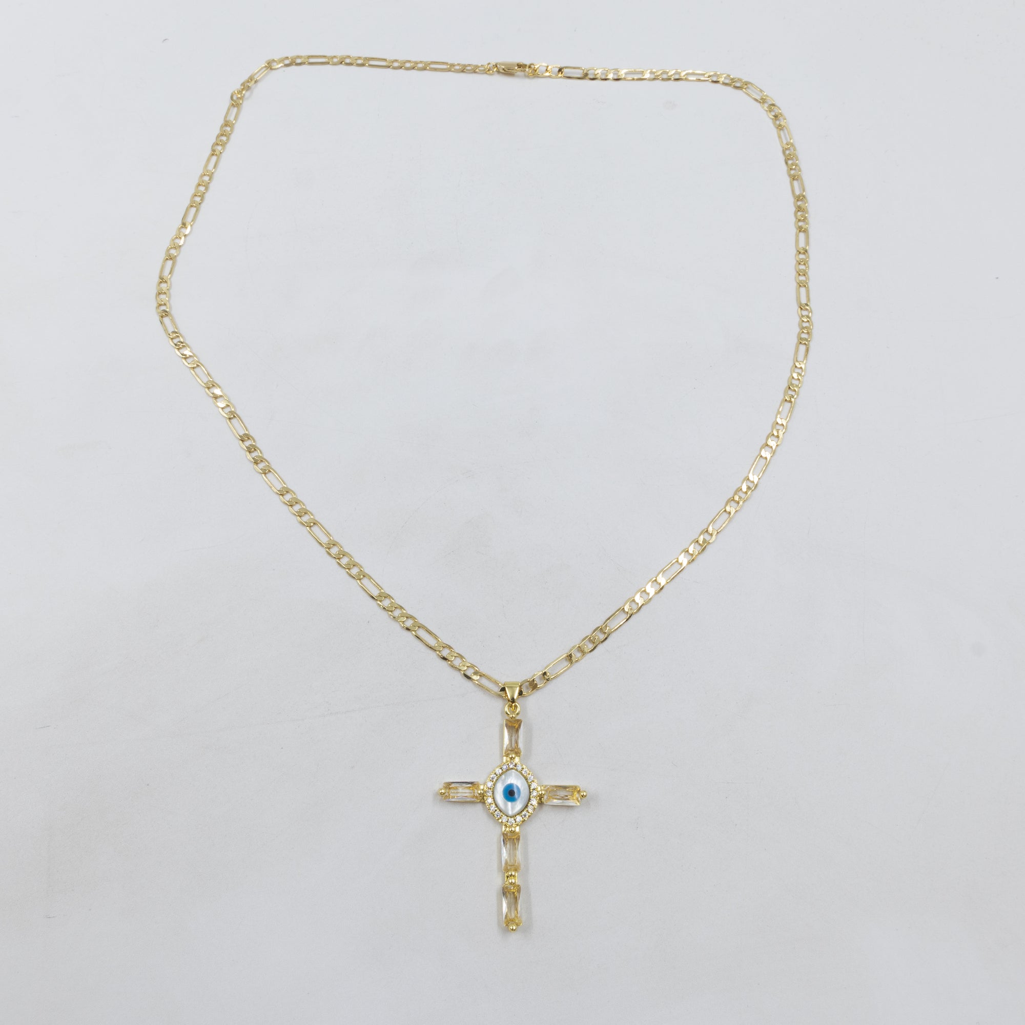 Collar de cruz y Ojo Turco Dorado M1 Oro Laminado