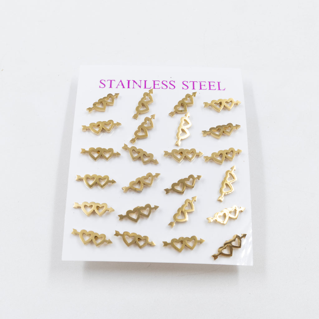 Paquete de 12 Pares de Aretes Dorados M4 Acero Inoxidable