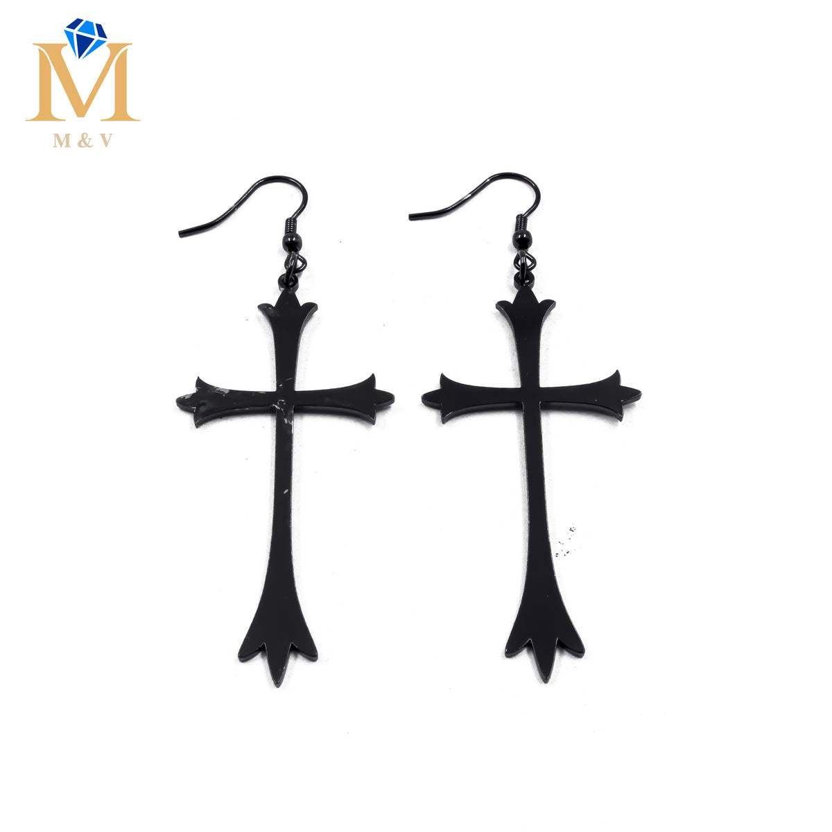 Aretes Negros de cruz M4 Acero Inoxidable