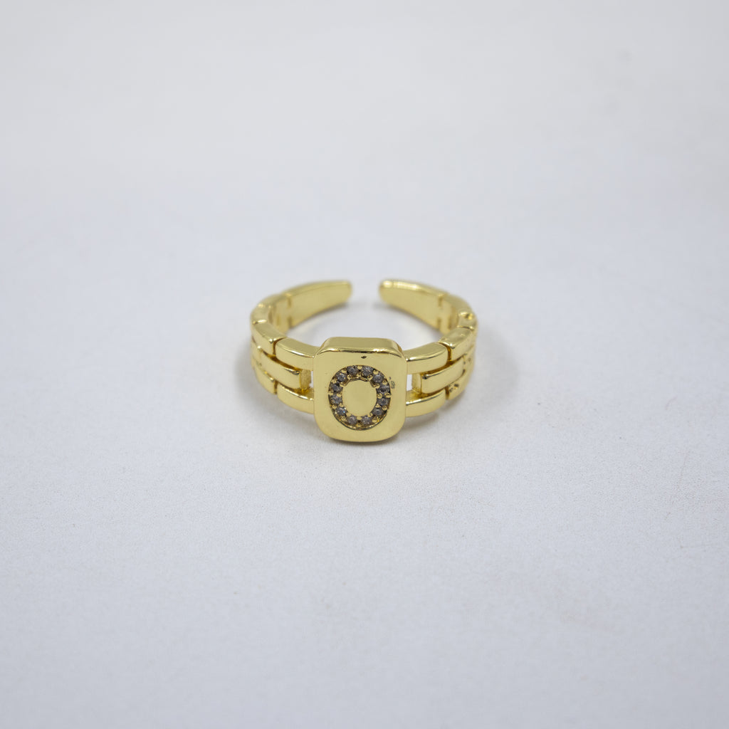 Anillos Dorados Ajustables De Letras con piedras M2 Oro Laminado