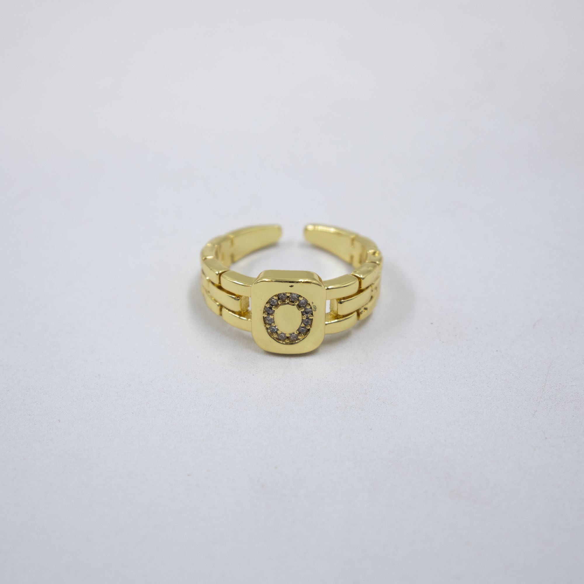 Anillos Dorados Ajustables De Letras con piedras M2 Oro Laminado