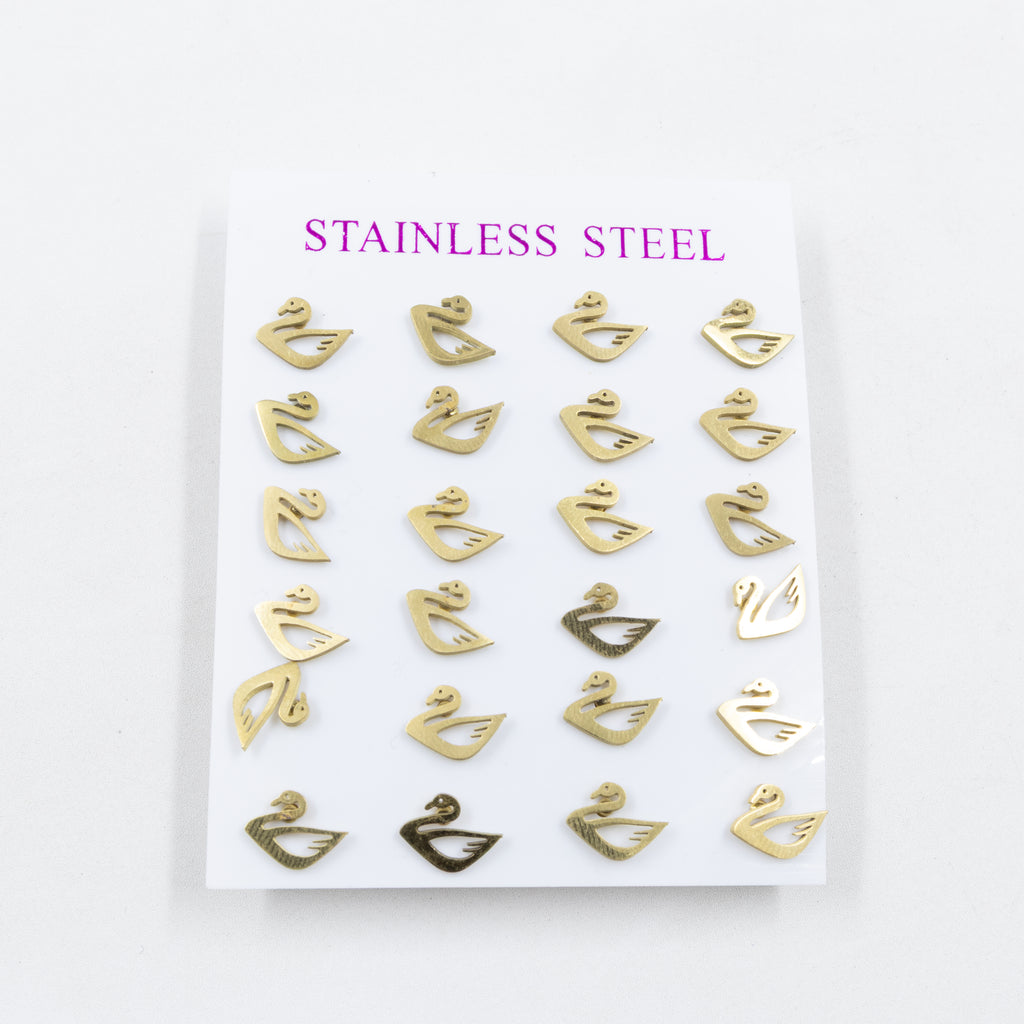 Paquete de 12 Pares de Aretes Dorados M9 Acero Inoxidable