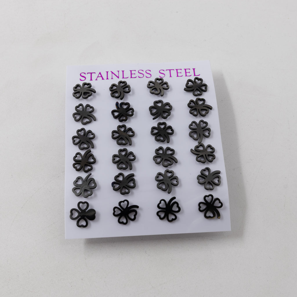 Paquete de 12 Pares de Aretes color Negro M1 Acero Inoxidable