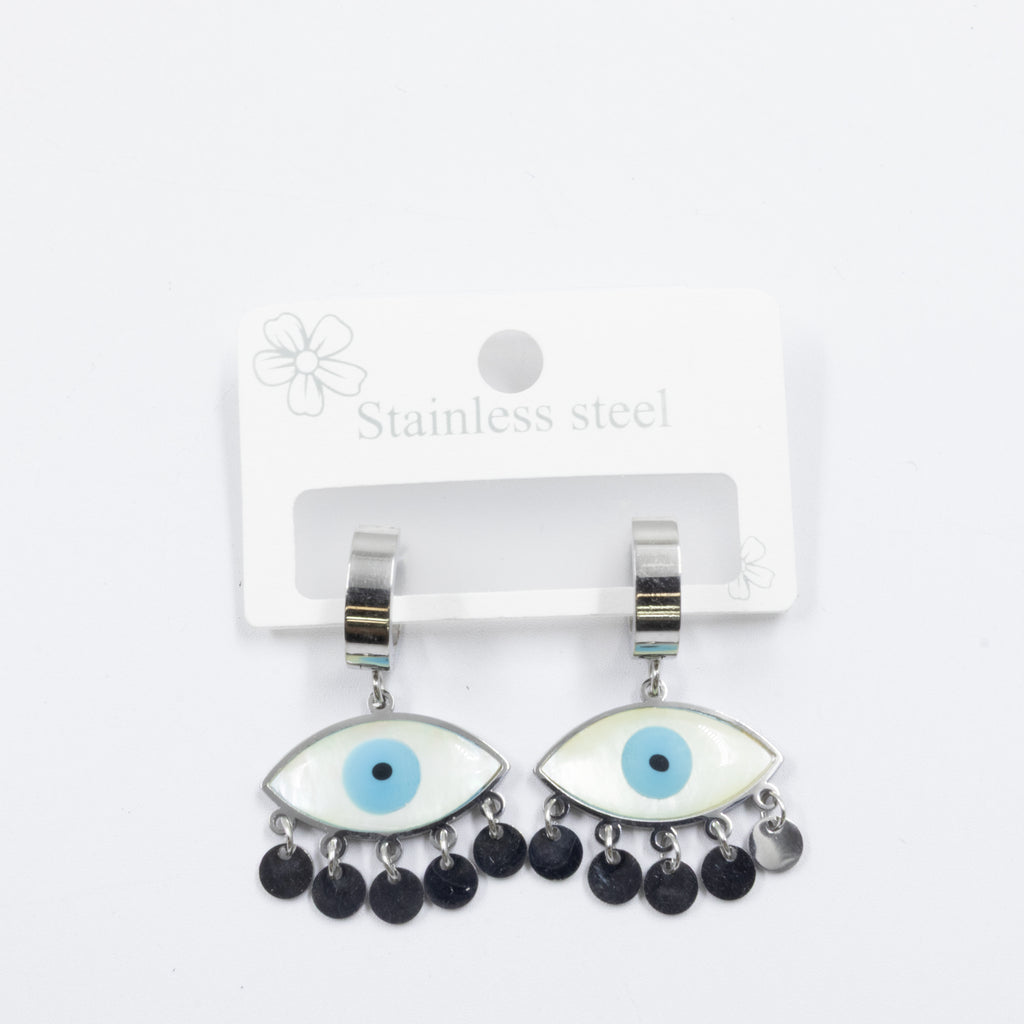 Aretes Plateados de Ojo Turco M6 Oro Laminado