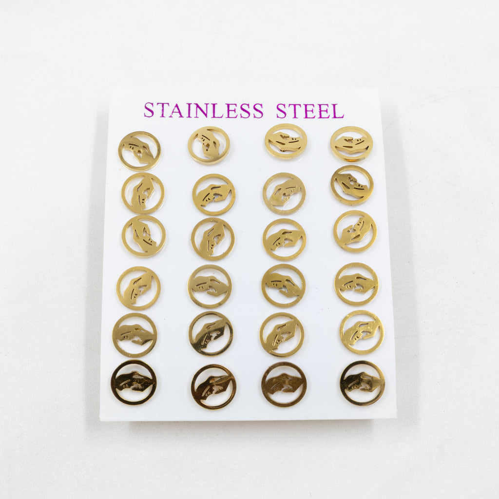 Paquete de 12 Pares de Aretes Dorados M5 Acero Inoxidable