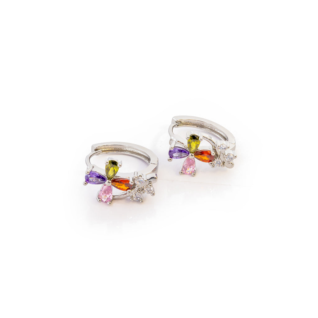 Aretes Plateados Huggies con Piedras Multicolor M7 Oro Laminado