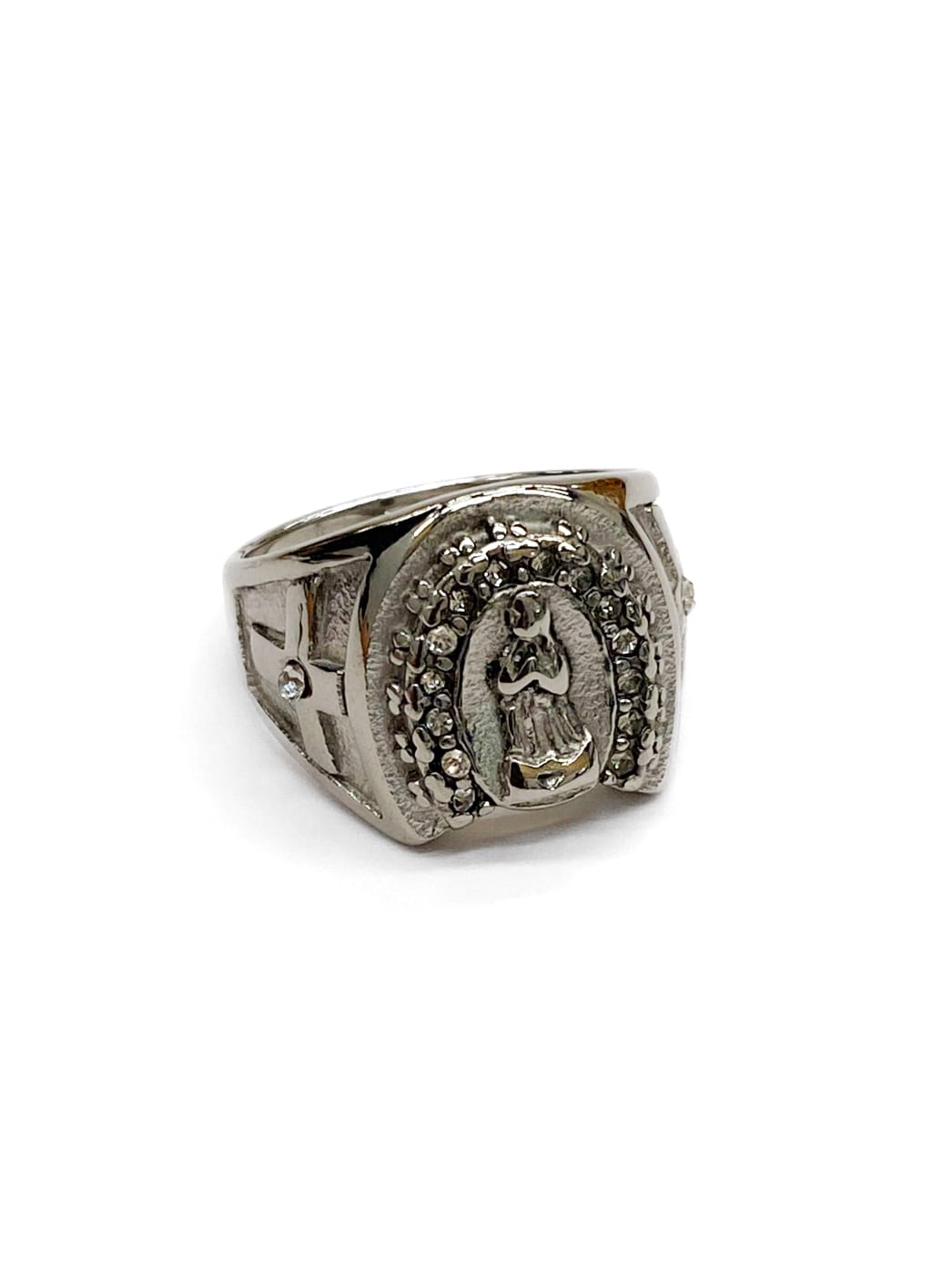 Anillo Religioso Dorado y Plateado Acero Inoxidable M11