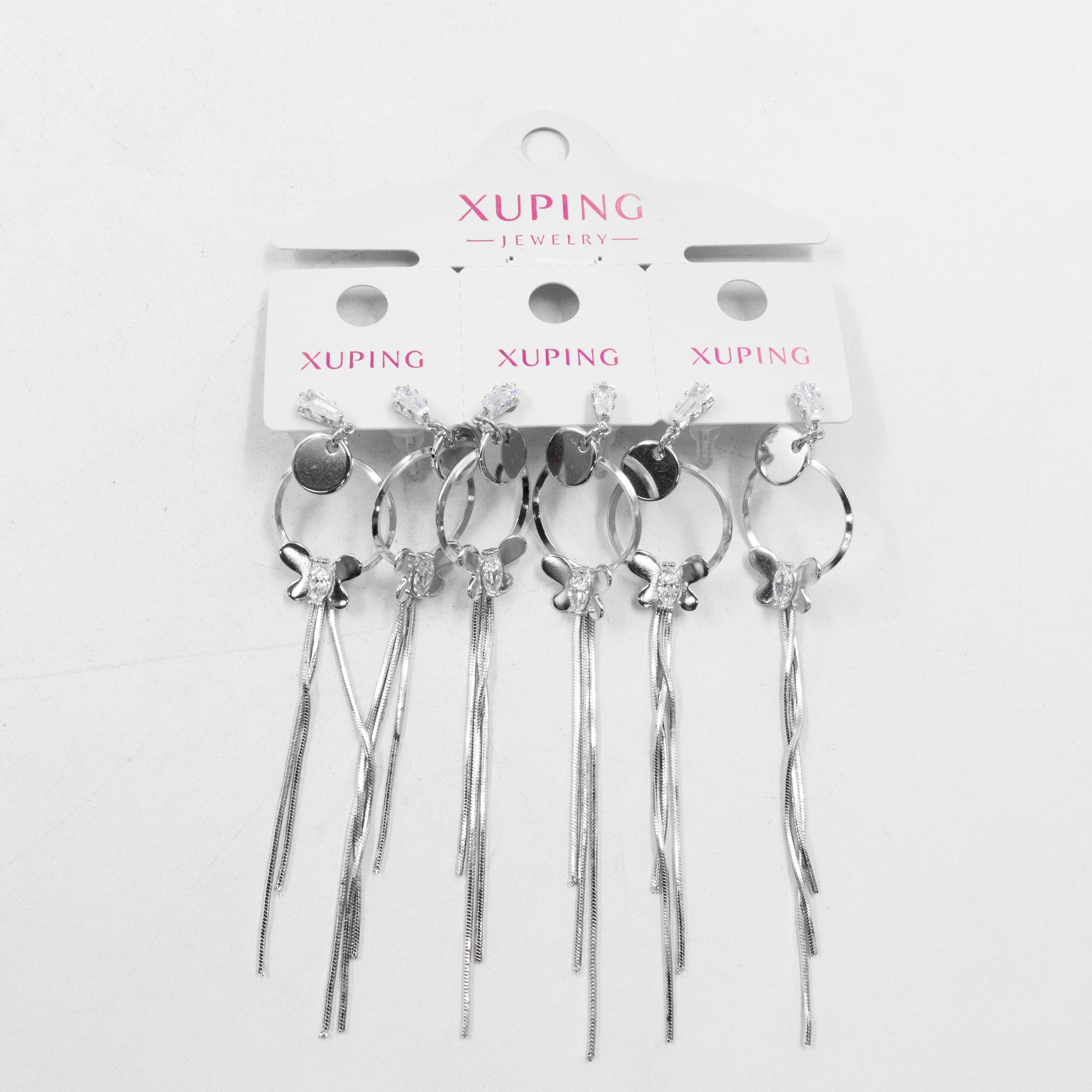 Paquete de tres pares de Aretes Plateados Xuping con piedras M2 Oro Laminado