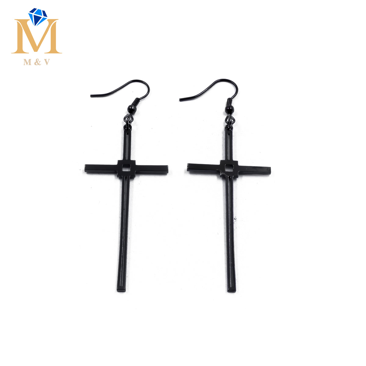 Aretes Negros de cruz M4 Acero Inoxidable